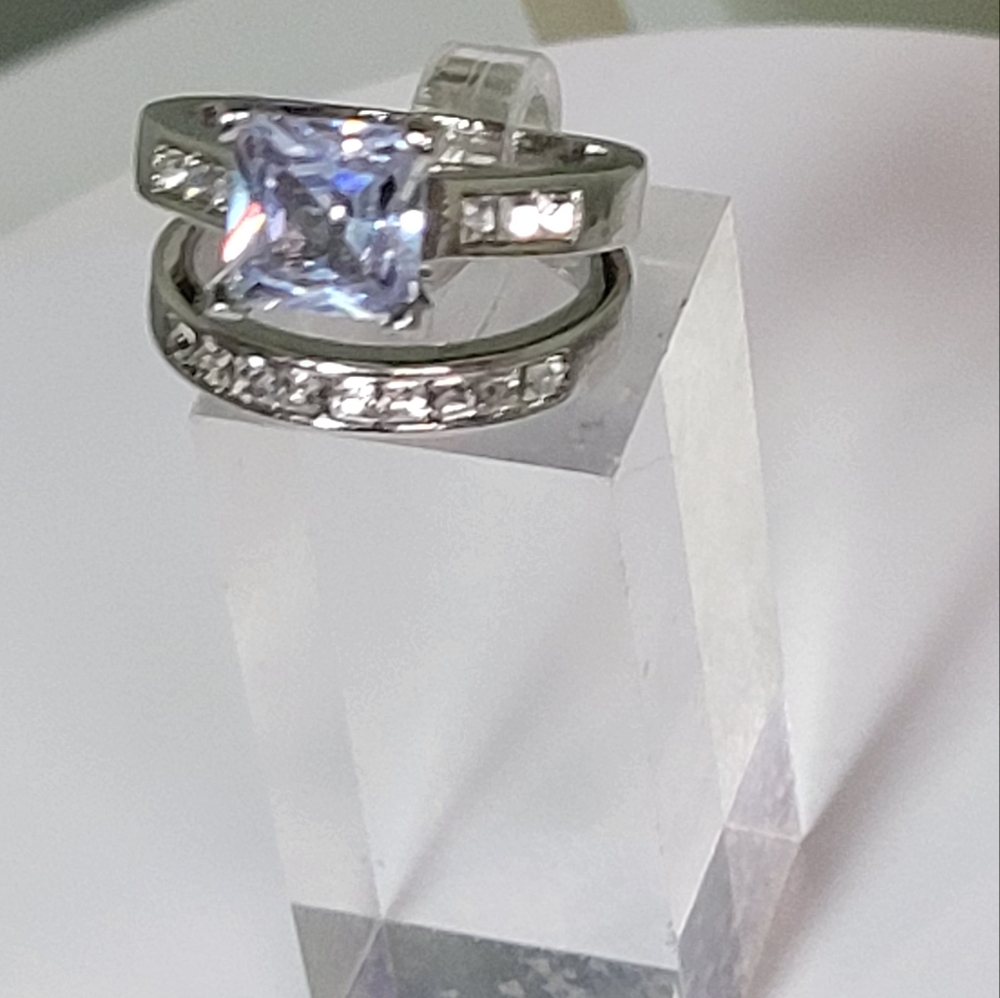 2pc Elegant Sterling Silver / copper Ring Set 8 Wedding Band Included. - Picture 4 of 6